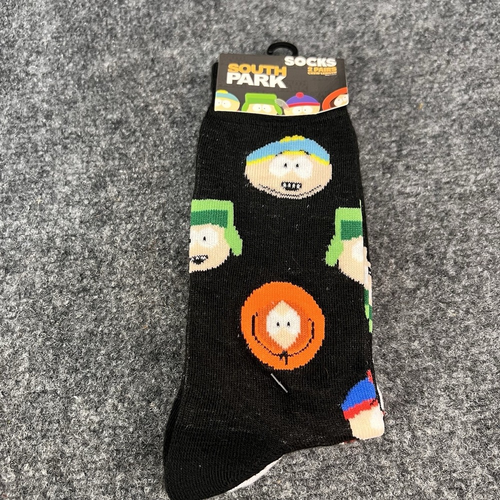 South Park Comedy Central Adult Black White Graphic Crew Socks 2 Pair Pk New